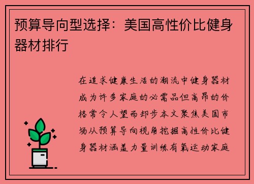 预算导向型选择：美国高性价比健身器材排行