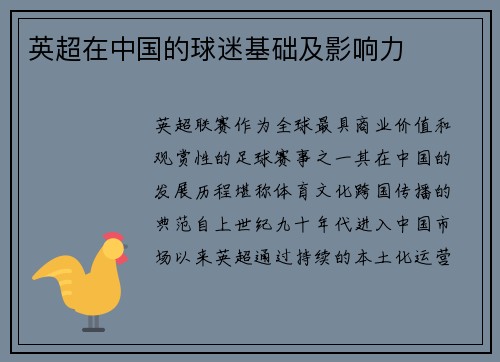英超在中国的球迷基础及影响力