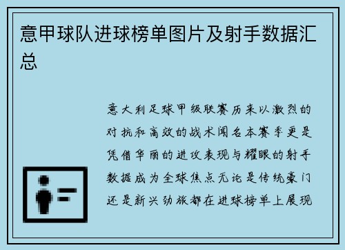 意甲球队进球榜单图片及射手数据汇总